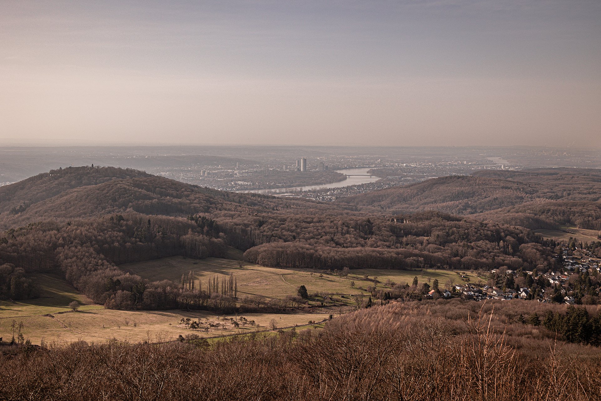 Blick auf die Rheinschleife und Bonn