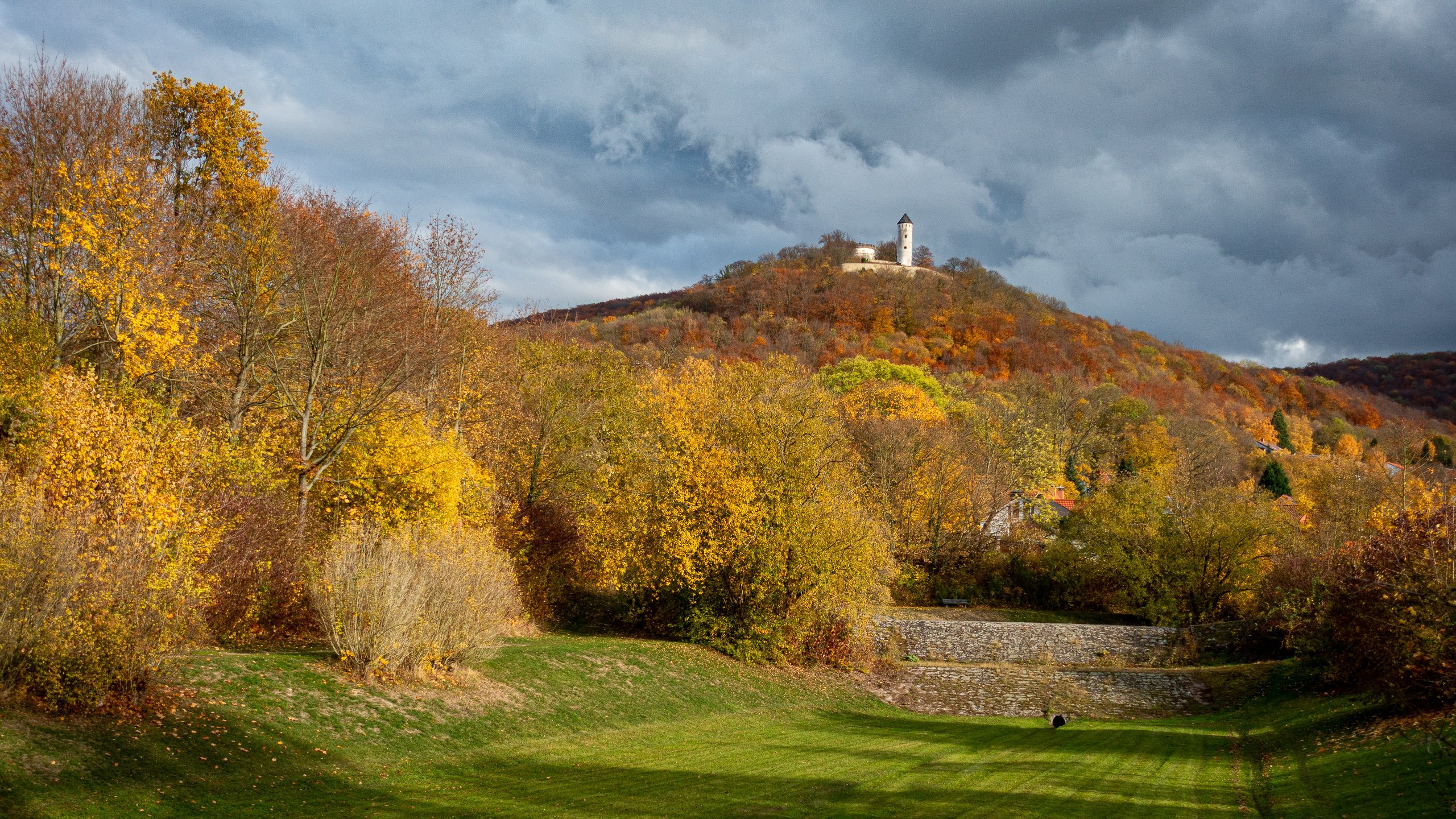 Burg Plesse über dem Herbstwald