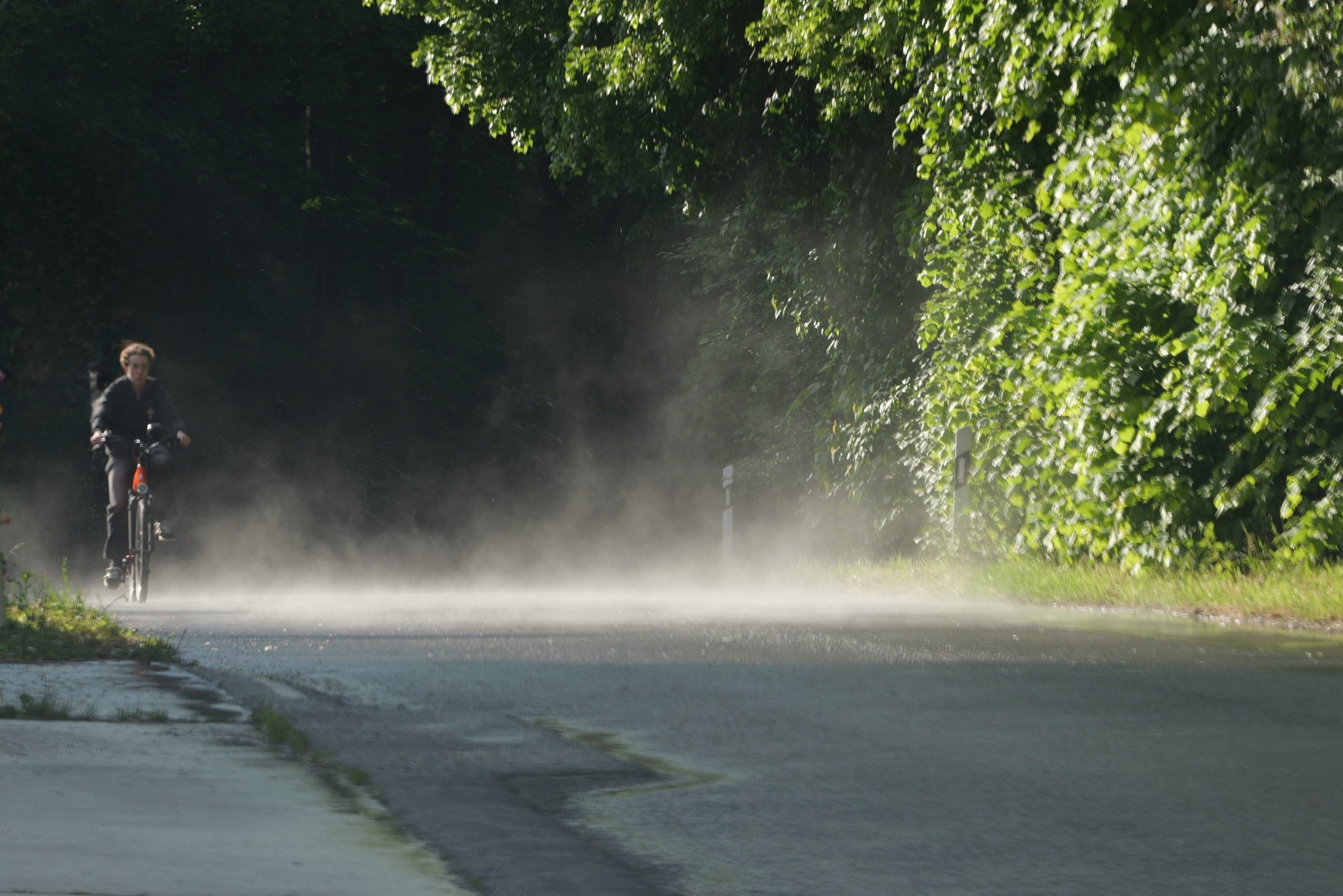 Dampfender Asphalt.