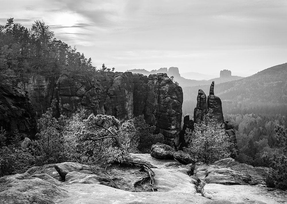 Elbsandsteingebirge schwarzweiß VI